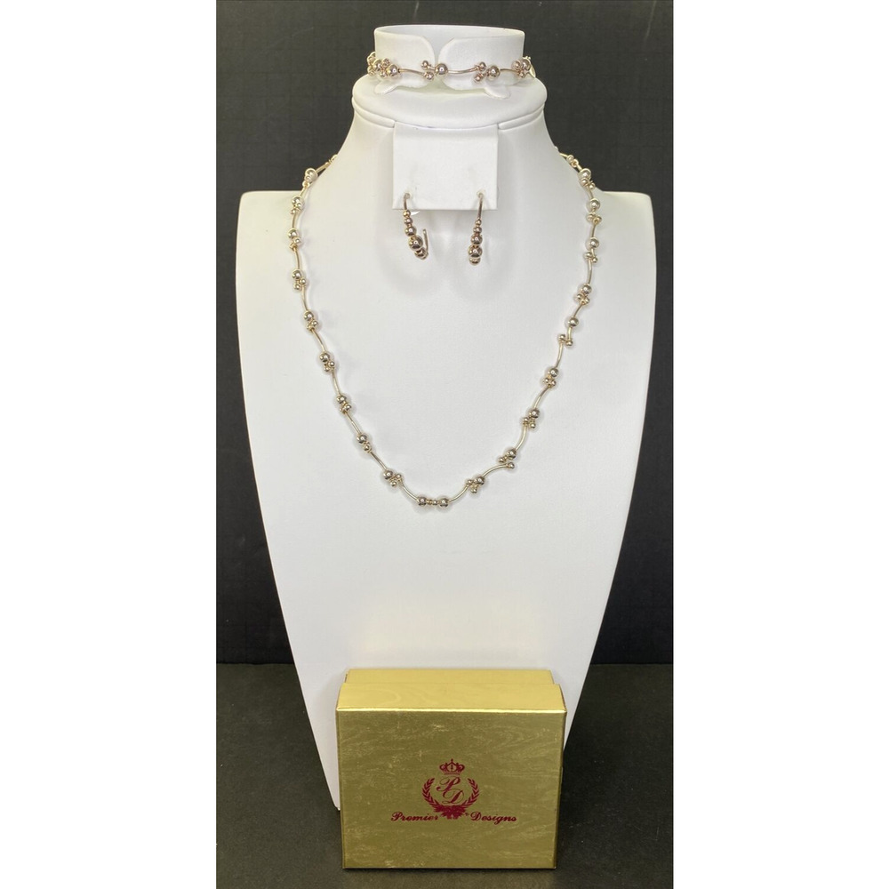 Premier Designs Jewelry Silver Tone Beaded Necklace‎ Earring Bracelet SKU PD39